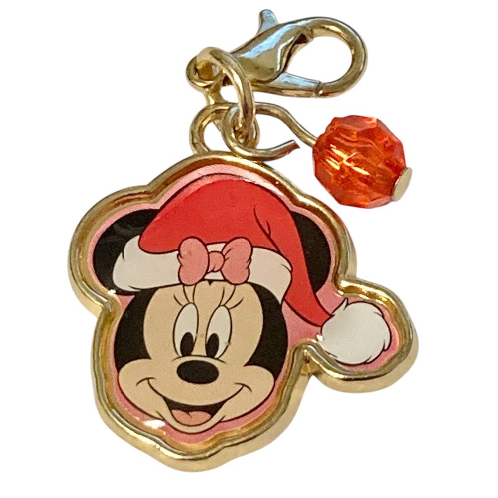 Vintage Disney Christmas Minnie Mouse Clip On Charm Bow Zipper Pull Santa Hat